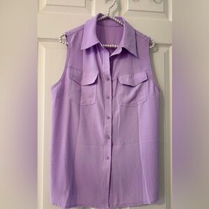 Lavender Sleeveless Collared Button Up Top